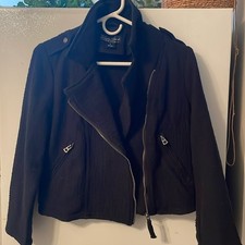 Lucky Brand Black Full Zip Knit Moto Jacket Womens Size Small