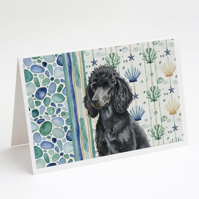 Caroline's Treasures Standard Black Poodle Coastal Sea Glass Greeting Cards Pk 8