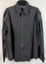 Van Heusen Studio Slim Fit Black Striped Button Up Long Sleeve Shirt Men Sz L