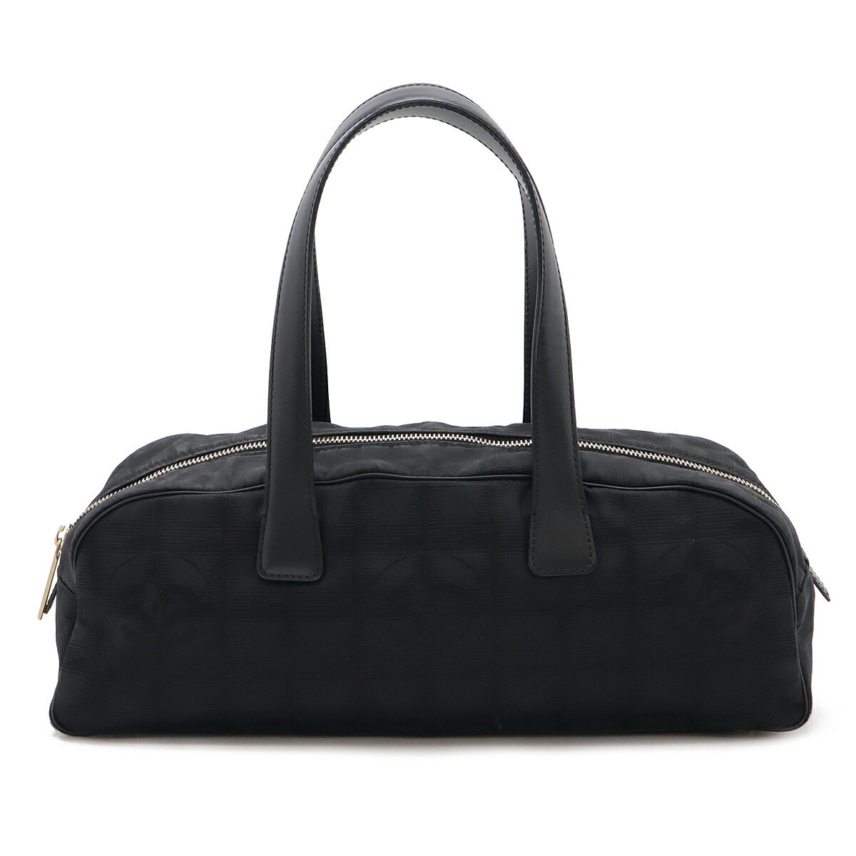 CHANEL Mini Boston Bag in Black Gold Nylon Jacquard with Leather Accents