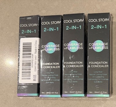 Lot of 4 Cool Story 2-in-1 Concealer & Foundation - Tan Beige, Flawless Finish