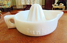 SUNKIST MILK GLASS JUICER/REAMER-VINTAGE-EMBOSSED--USA