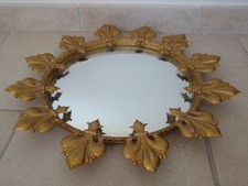 ancien miroir bombé miroir sorcière soleil feuille de lys diamètre 30.4 cm
