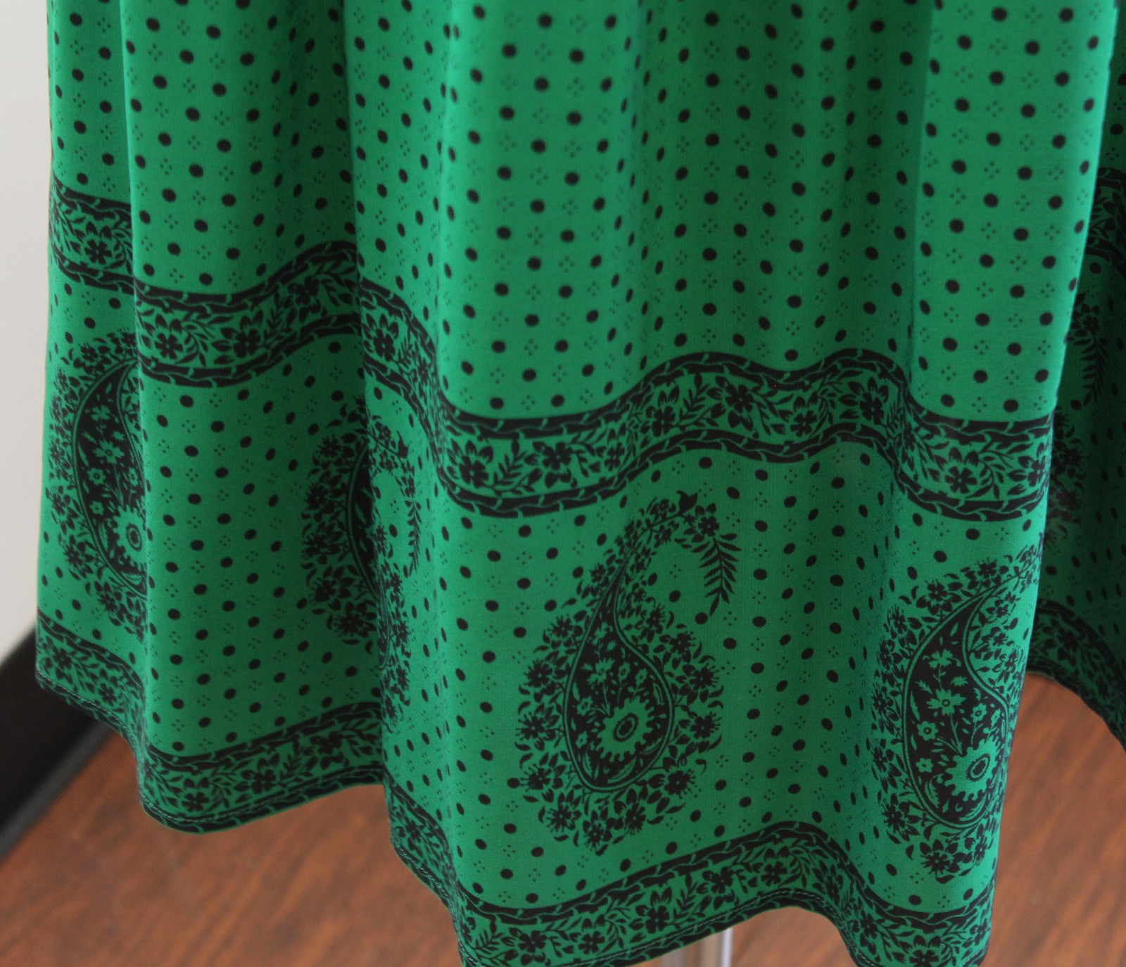 Vtg Miss O Oscar De La Renta Green Silk Polka Dot Skirt & Blouse 2 Pc Set Sz 10