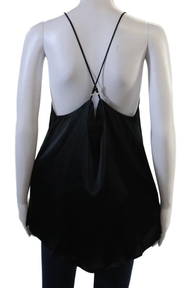 Camiseta sin mangas Cami NYC para mujer de seda con cuello en V negra talla S Foto 3 de 4