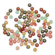 100 Pcs 4x7mm Colorful Round Acrylic Letter Beads with Golden Letter H