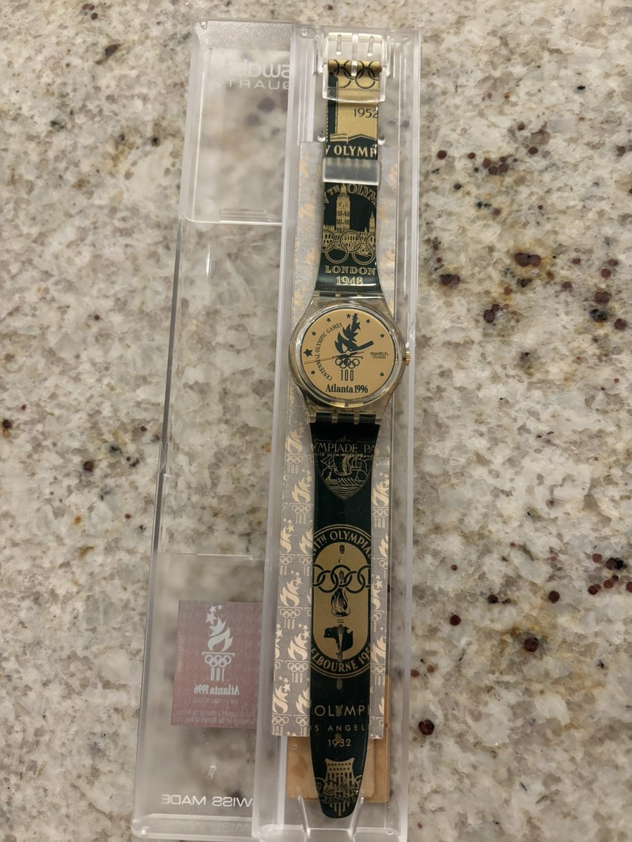 Olympic Games Atlanta 1996 Swatch Green Gold Watch Centennial