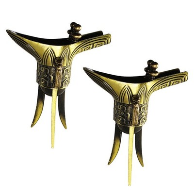  2 Stücke 3 Beine Archaize Bronze Tasse Chinesischen Kaiser Qianlong Künstliche