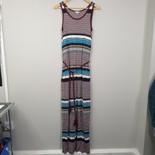 White Stuff Dress Women UK 12 Multicolour Striped Sleeveless Maxi Boho Tie Waist