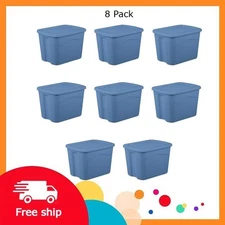 Sterilite 18 Gallon Plastic Storage Bin with Snap-on Lid, Light Blue, 8 Pack