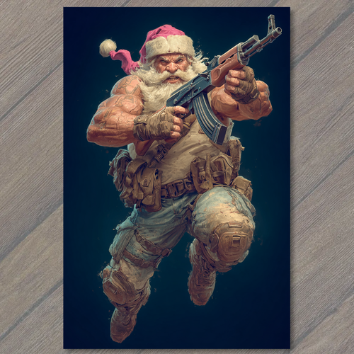 Art Print Battle Santa Holding Rifle Military Christmas Action Hero ...