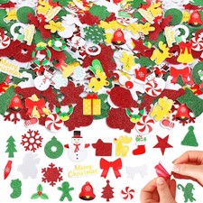 300 Piece Christmas Foam Stickers Glitter Style Adhesive