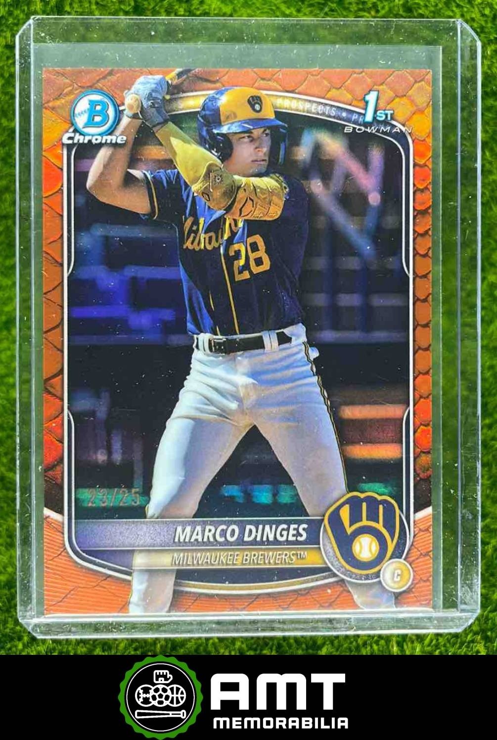 Marco Dinges 2025 Bowman Chrome 23/25 Reptilian Orange Refractor Brewers BCP-183