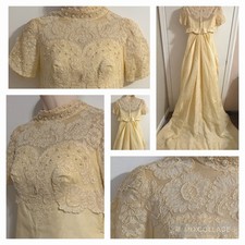 VINTAGE 1940'S SATIN BEADED LACE WEDDING DRESS XS X-SMALL RECEPTION DRESS WOW