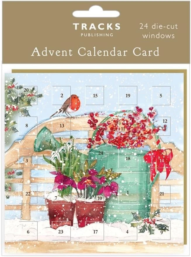 TRACKS UK Calendario de Adviento de Navidad Tarjeta Robins Jardín Navidad Acabado en Lámina SIN GOLOSINAS