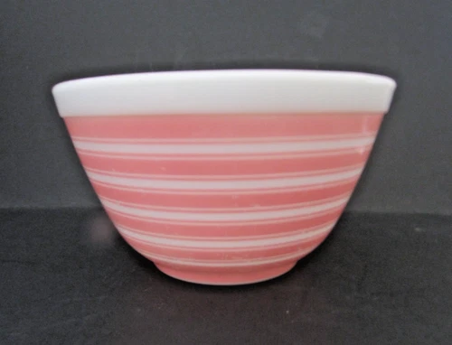 Vintage Pyrex 401 Pink Stripe Mixing Bowl 1-1/2 Pint White Glass Rainbow Nesting