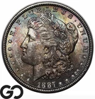 1887 Morgan Silver Dollar Coin, Beautiful Rainbow Color, Gem BU++, STUNNER!