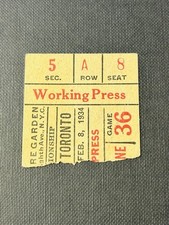 2/8/1934 BUSHER JACKSON Career GOAL #101 Ticket STUB Maple Leafs HOF GREAT vs NY