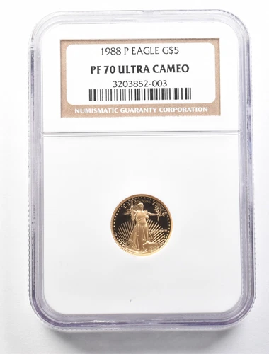 1988-P $5 American Gold Eagle 1/10 Oz Gold PF70 UCAM NGC