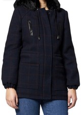 Naf Naf Womens Aparka Wool Blend Faux Fur Lined Jacket Blue Size 6 Brand New