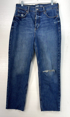 OLD NAVY Women s Size 10 Extra High Rise Sky-Hi Straight Distressed Jeans