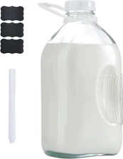 Glass Milk Jugs Bottle  32/64Oz Water Container with Airtight Screw Lid Half Gal