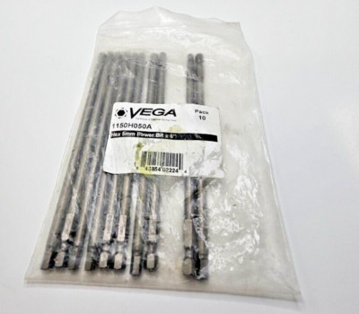 (QTY 10) Vega Tools 5mm Hex Power Driver Bit 1150H050A 6'' Length Gunmetal Finish
