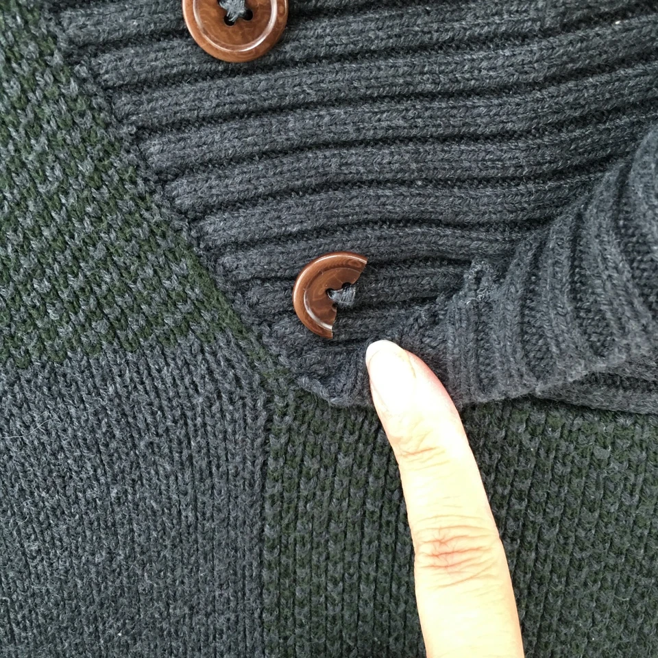 Penguin Shawl Pullover Sweater Mens M Green Cotton Blend Check Long Sleeve Knit - Image 4 of 4