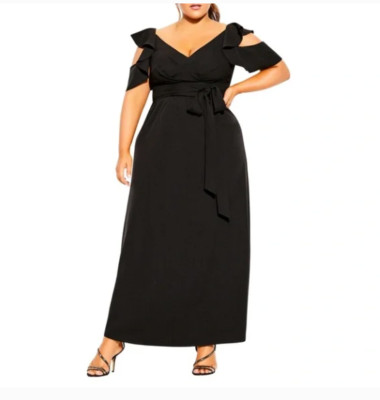 CITY CHIC FRILL TREASURE BLACK MAXI DRESS sz L/ 20W | eBay