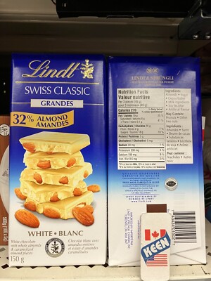 AiWaWa CA, Lindt SWISS CLASSIC GRANDES Almond White Chocolate Bar, 150 G