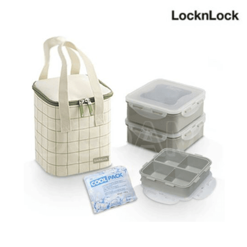 LocknLock) Food Containers Square Lunch Box Set / 3 Tier (with ice pack -823 - Picture 1 of 8