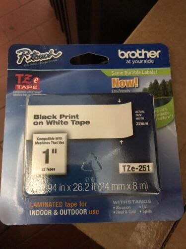 brother tapeTZe-251 black print on white tape new , OEM - Picture 1 of 1