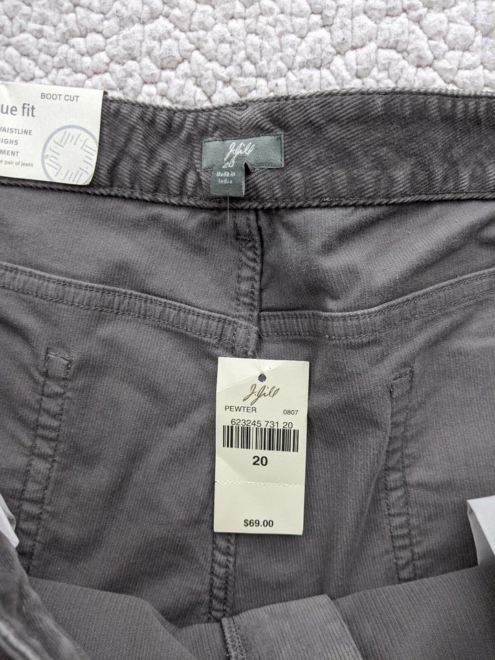 Pantalones de pana J. Jill Tried True Fit corte bota para mujer 20 gris tiro alto Foto 2 de 4