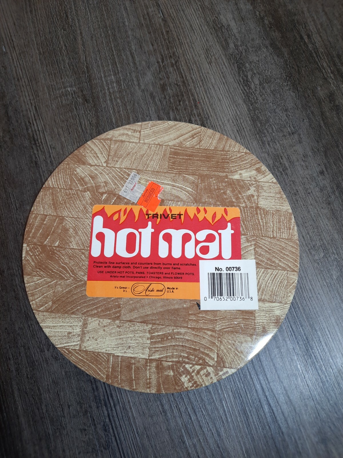 Vintage 1970s wood grain Pattern Insulated Hot Mat Dish Trivet Aristo