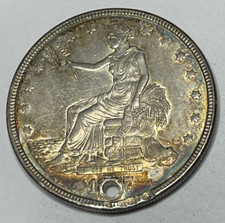 1877-P Trade Dollar $1 About Uncirculated Details AU  Hole Ready To Wear