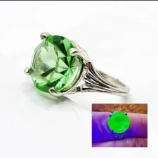 Sterling Uranium Glass Green Faceted Round Cut 925 Silver