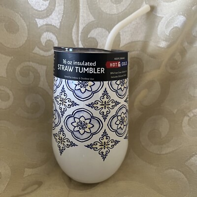 Thirstystone by Cambridge 16 Oz White Insulated Tumbler With Straw-Hot & Cold