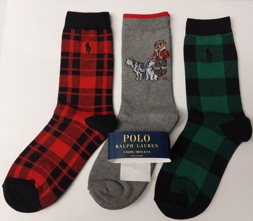 Big Boys Size 8-9.5 Ralph Lauren POLO Dog Sledding BEAR Crew Socks , Shoe 13-3 , - Picture 2 of 6