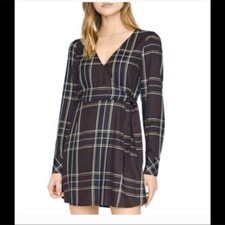 NEW Anthropologie Sanctuary Upbeat brown plaid mini wrap dress $ 129 2