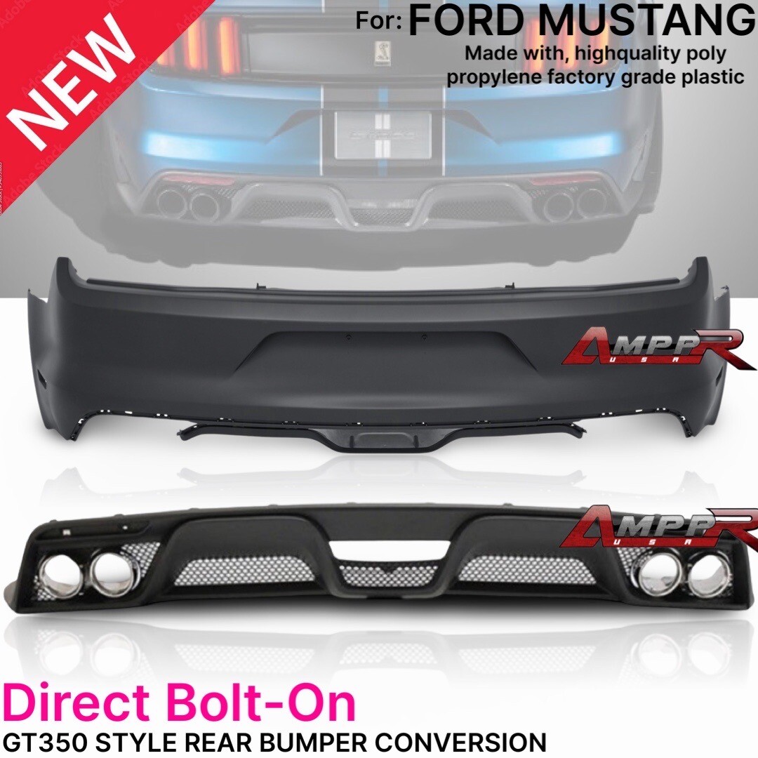Fits All 15-23 Ford Mustang Gt350 Style Rear  Bumper + Exhaust Tips & Diffuser