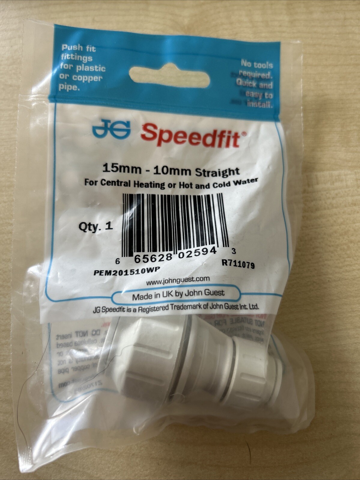 John Guest Speedfit Reducing Coupler 15 X 10mm Straight Connector JG PEM201510WP