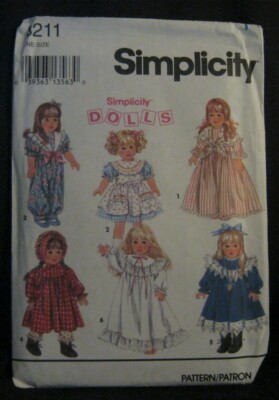 Simplicity DOLLS Clothes Pattern 8211 Nightgown, Praire Dress for 18'' Doll Uncut