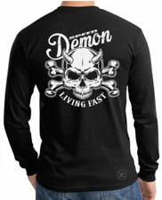 SPEED DEMON LIVING FAST Long Sleeve T-Shirt ~ Red Devil Garage Tee ~ Racing