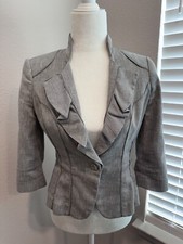 White House Black Market Gray Stretch Peplum Blazer Jacket Women  s SZ 0P Petite