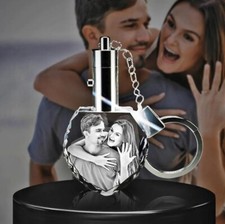 3D Photo Crystal Heart Shaped Keychain Engraved w/ your photo Personalized Gift