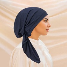 Muslim Women Long Tail Pre-Tied Beanies Hijab Hat Bandana Scarf Wrap Bonnet Cap