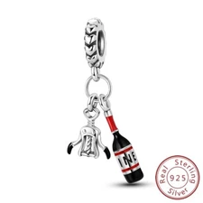 MULA 925 Sterling Silver Charm Enamel Red Wine Bottle Opener For Women Bracelet