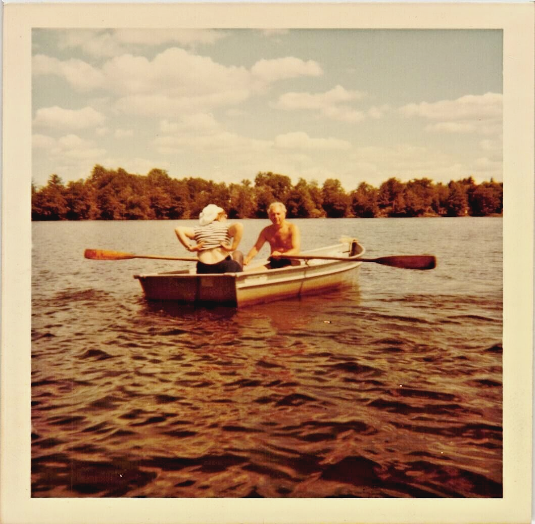 FILA Foto a colori anni 60~70 una coppia anziana in barca a remi rema camicia che regola