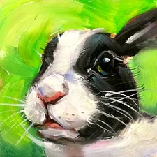 Original Oil Painting Bunny Rabbit Whimsical Animal Wildlife Wall Decor 4x4"