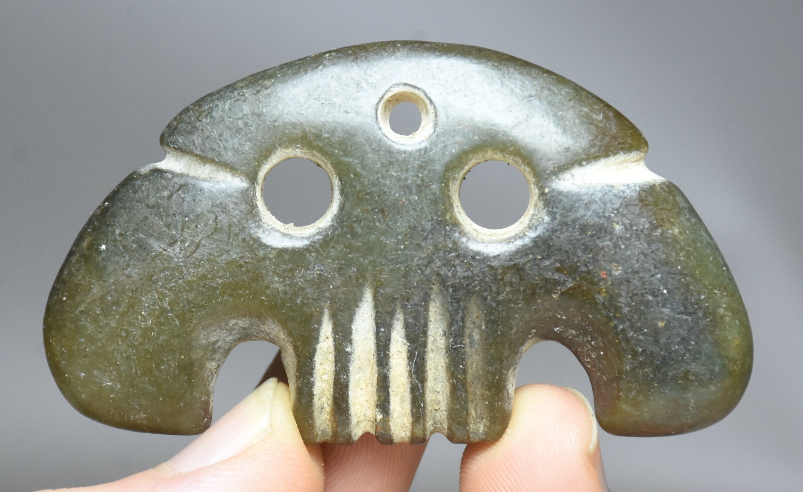 6CM Hongshan Culture Ancient Jade Carved Beast Face Amulet Pendant